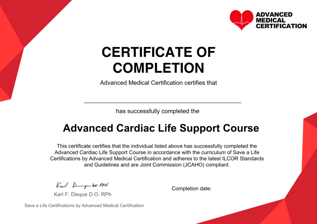 ACLS Free Course Completed Certificate